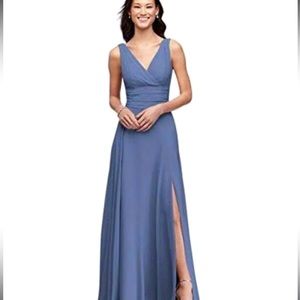 DAVID’s Bridal Chiffon Bridesmaid Dress Stone Blue